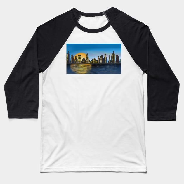 Cityscape at night Baseball T-Shirt by Redbooster